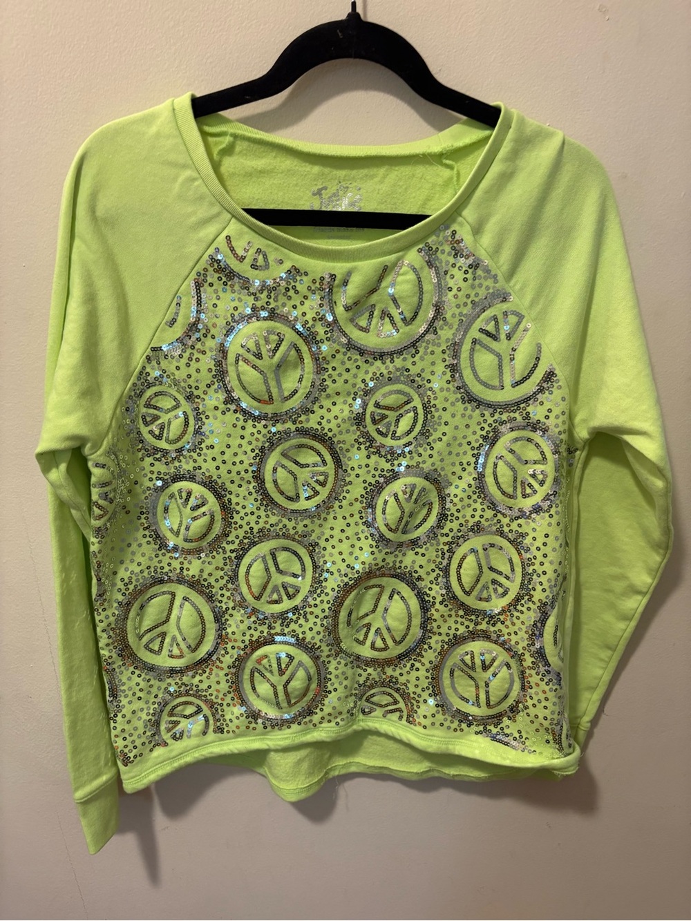 Justice Neon Lime Sequin Peace Sign Pullover